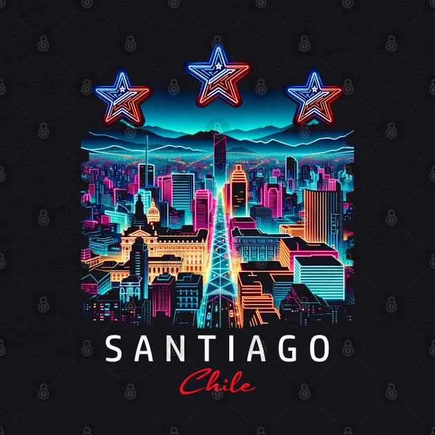 Santiago Chile Neon Cityscape Skyline Graphic by Sambastyles